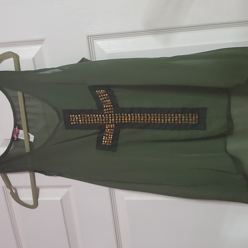 Gold spiked cross olive top
